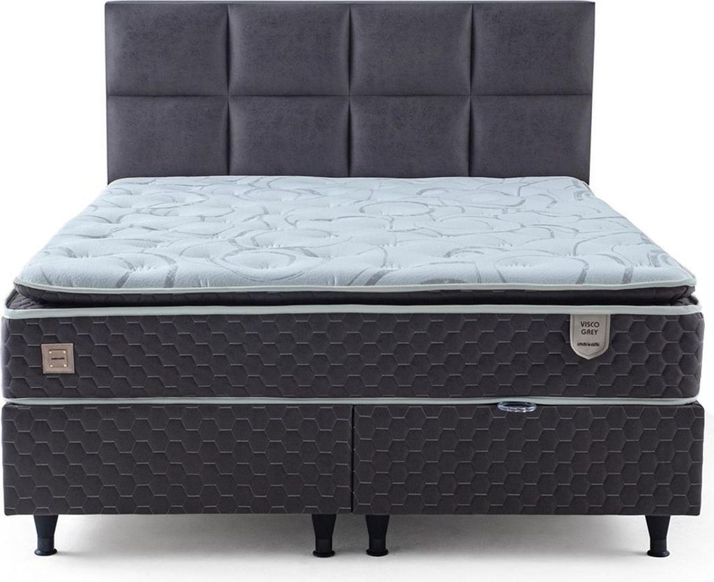 Großes Graues Doppelbett Schlafzimmer Luxus Möbel Stilvolles Bettgestell