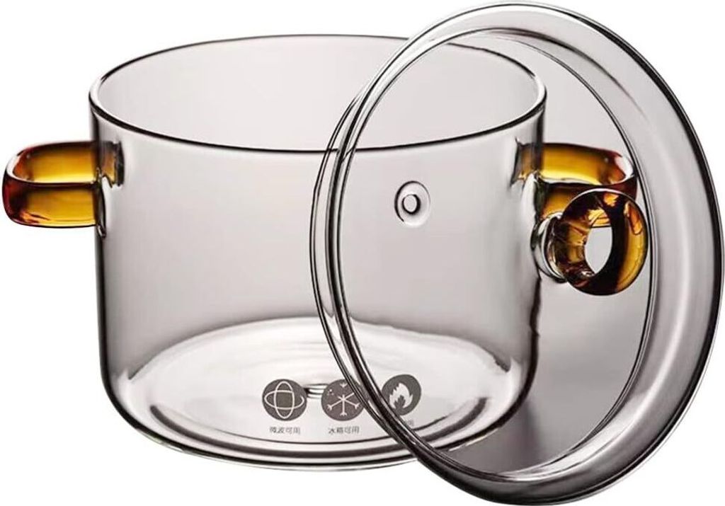Nudelschale Deckel 1.5L Glas Mit Deckel Klarglas Hitzebeständiger Glastopf Mit Doppelgriff Herdplatte Simmertopf Potpourri Für Ramen Nudelsuppe M...