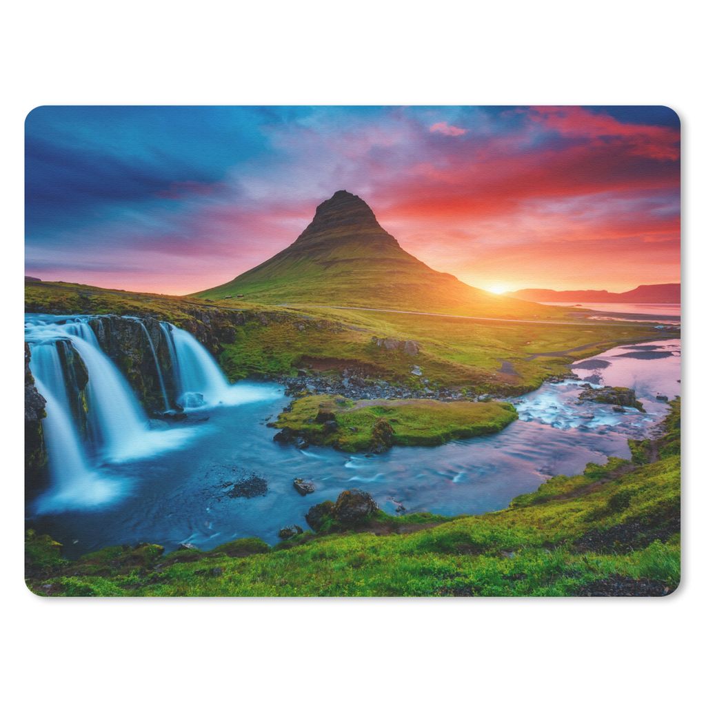 MuchoWow Mauspad Mousepad Wasserfall - Berg - Moos - Sonnenuntergang - Natur 40x30 cm - Mousepads - Maus Mat - Pad - Mausunterlage - Anti Rutsch