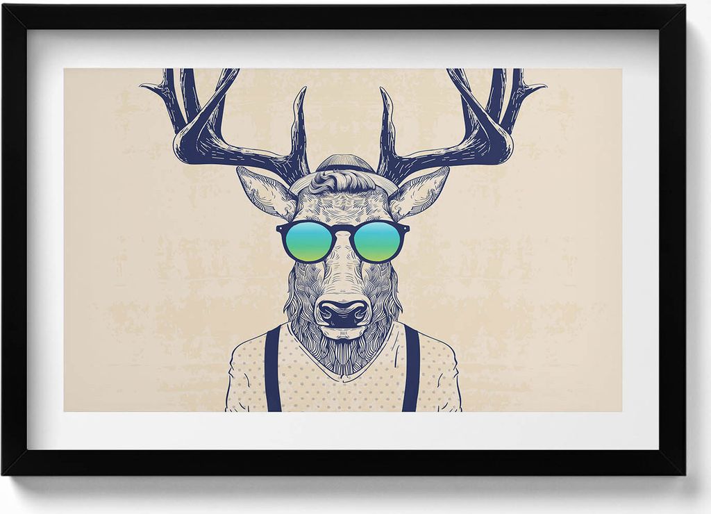 Abstrakte Hirsche mit menschlichen Zügen– Wandbild mit Rahmen – Gerahmtes Bild – Wanddekoration – 60x40 cm – Schwarz Rahmen