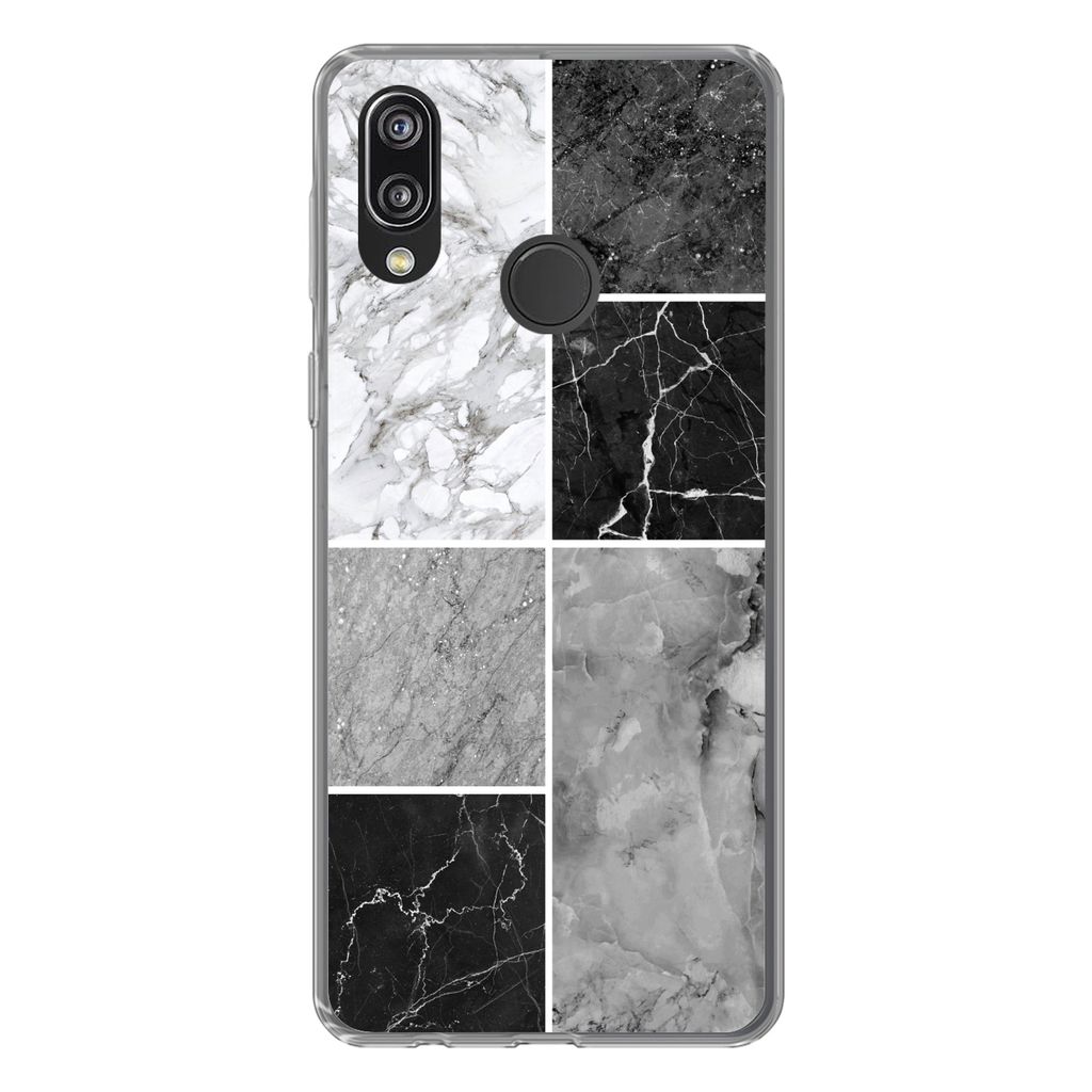 MuchoWow Handyhülle Schutzhülle Hülle für Huawei P20 Lite (2020) Marmor - Schwarz - Weiß Silikon Softcase Handy Hülle - Kartenhalter