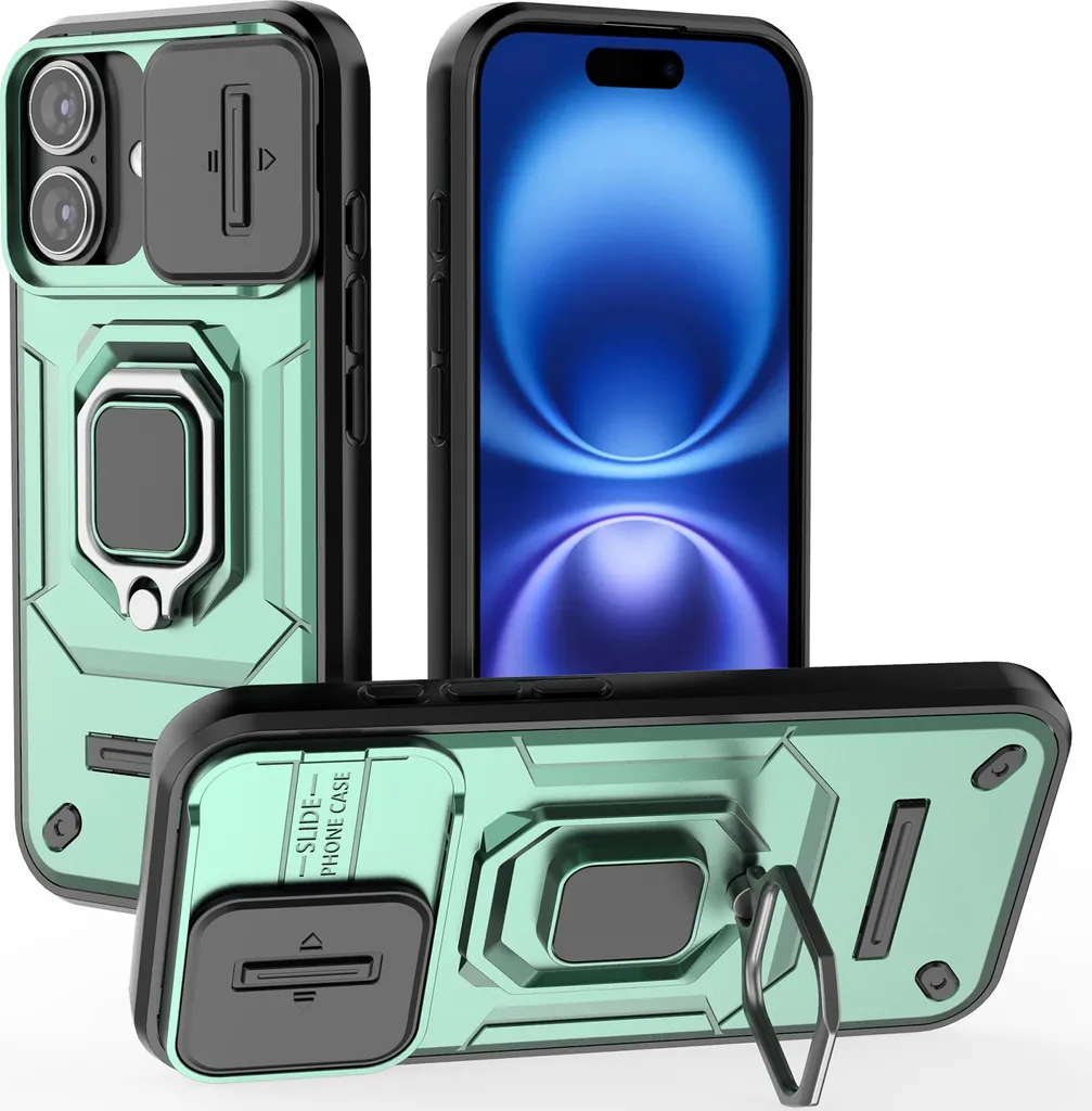 Cover iPhone 16 Plus Anti-Shock Doppio Strato Proteggi Camera Verde