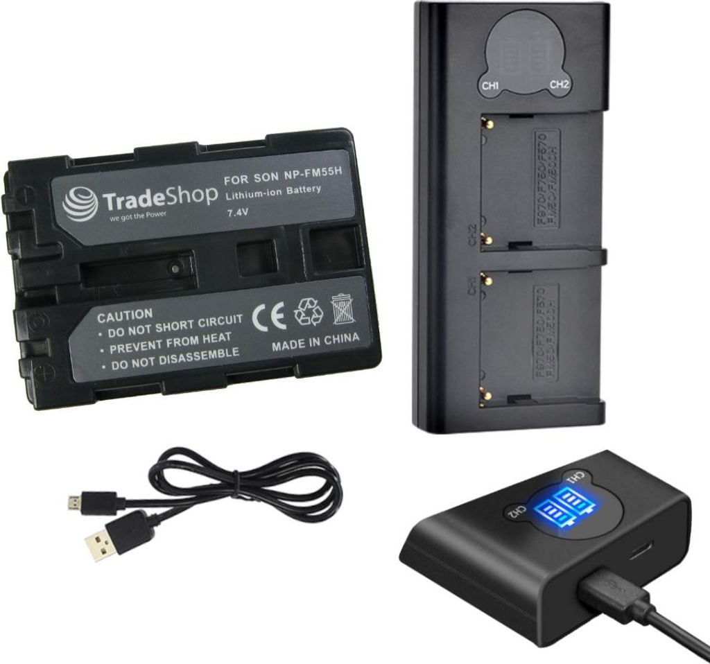 Trade-Shop 2in1 Set: Akku 2000mAh + USB Dual LCD Schnellladegerät für Sony DCR-PC (MiniDV) Serie DCR-PC100 DCR-PC101 DCR-PC105 DCR-PC110 DCR-PC115