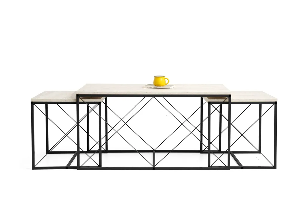 Table Basse Salon Noir Marbre Defne : Ensemble Modulable 100x52cm Design
