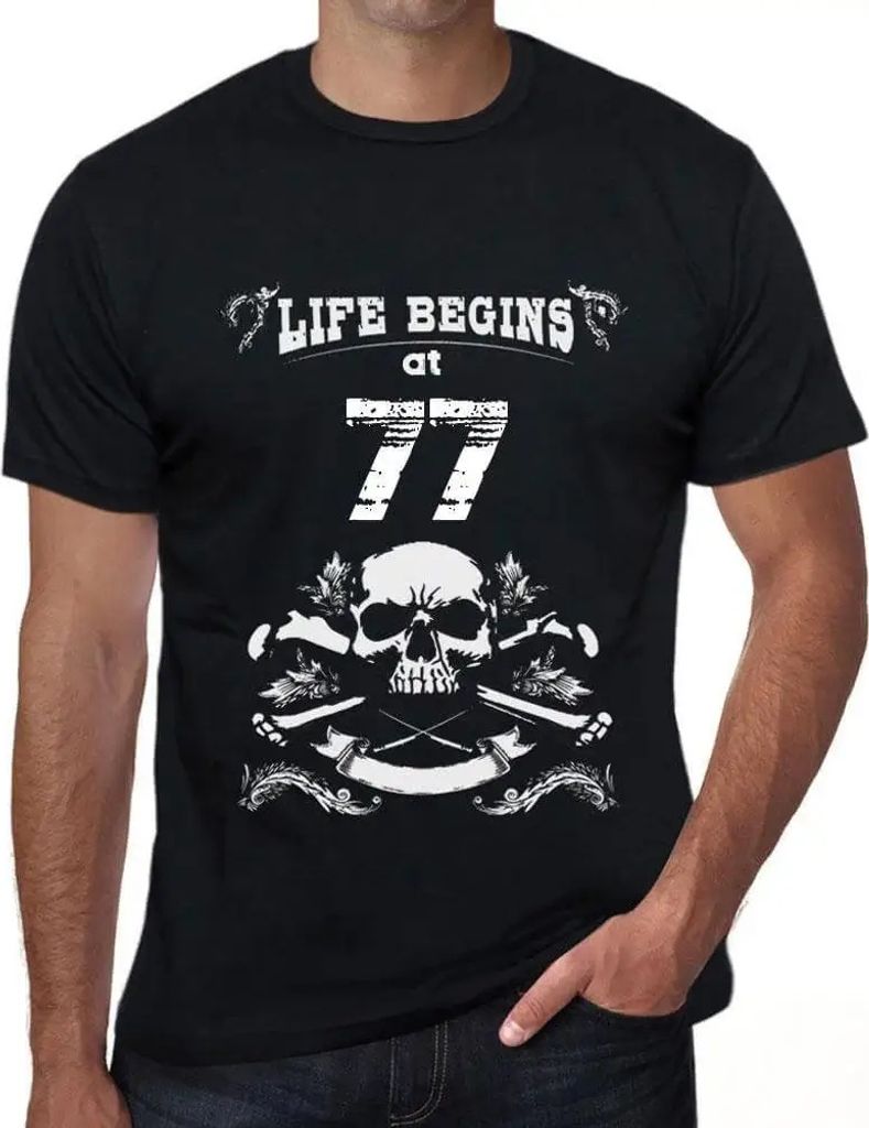 Herren Grafik T-Shirt Das Leben beginnt mit 77 – Life Begins at 77 – Geschenk 77. Geburtstag Jahrestag 77 Jahre Jubiläum 77 Jährige Mann Jahr...