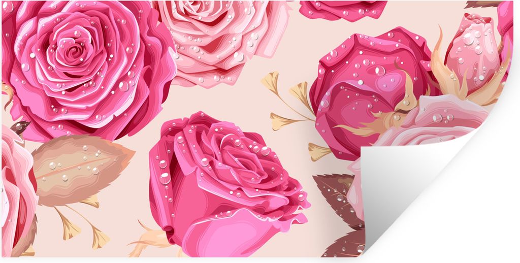 MuchoWow Wandtattoo Wandsticker Wandaufkleber Rosen - Collage - Rosa 120x60 cm Selbstklebend und Repositionierbar - Sticker - Dekorfolie