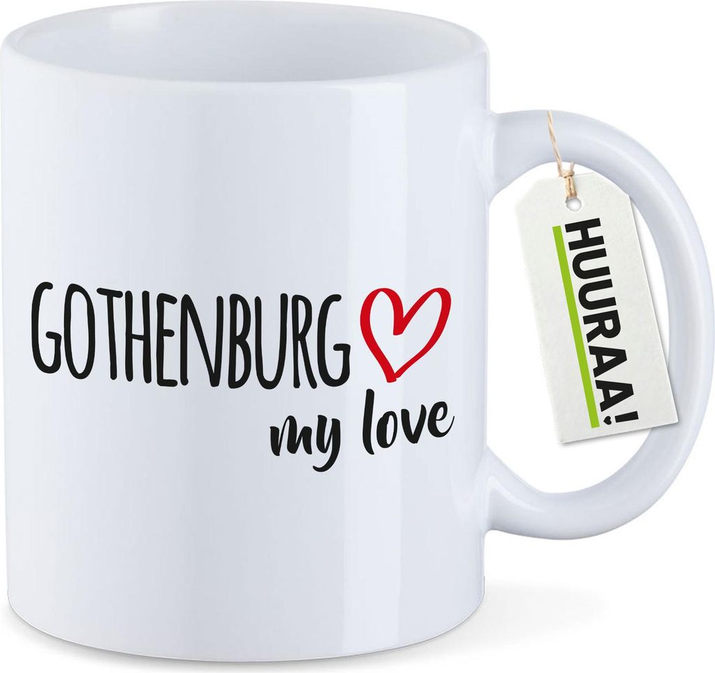 Huuraa Kaffeetasse Gothenburg my love 330ml Weiß Keramik Kaffeebecher Geschenkidee