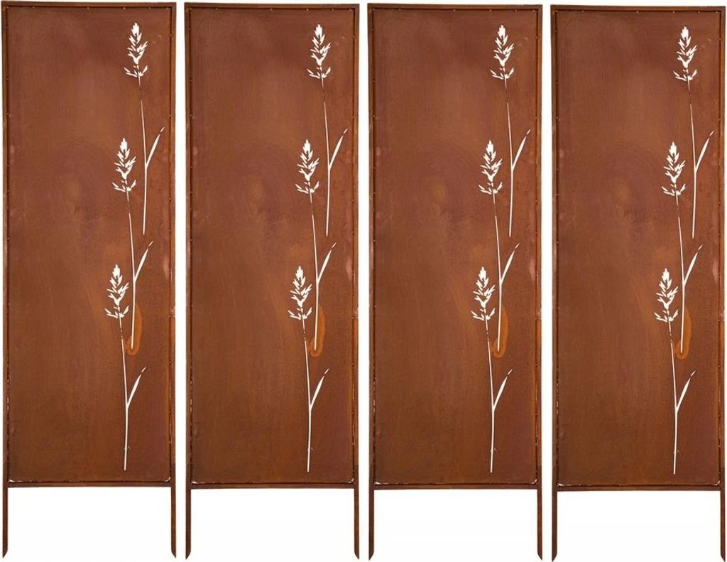 Sichtschutz Metal 4x - 160 x 50 cm - Edelrost - Rostoptik Sichtschutz für Garten - Sichtschutzelement - Sichtschutzwand - Gartendekoration Zaun Rost