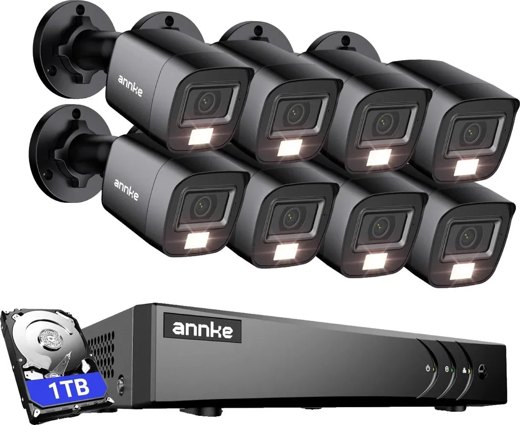 Système de caméras de sécurité avec 8 caméras IA et disque dur 1To