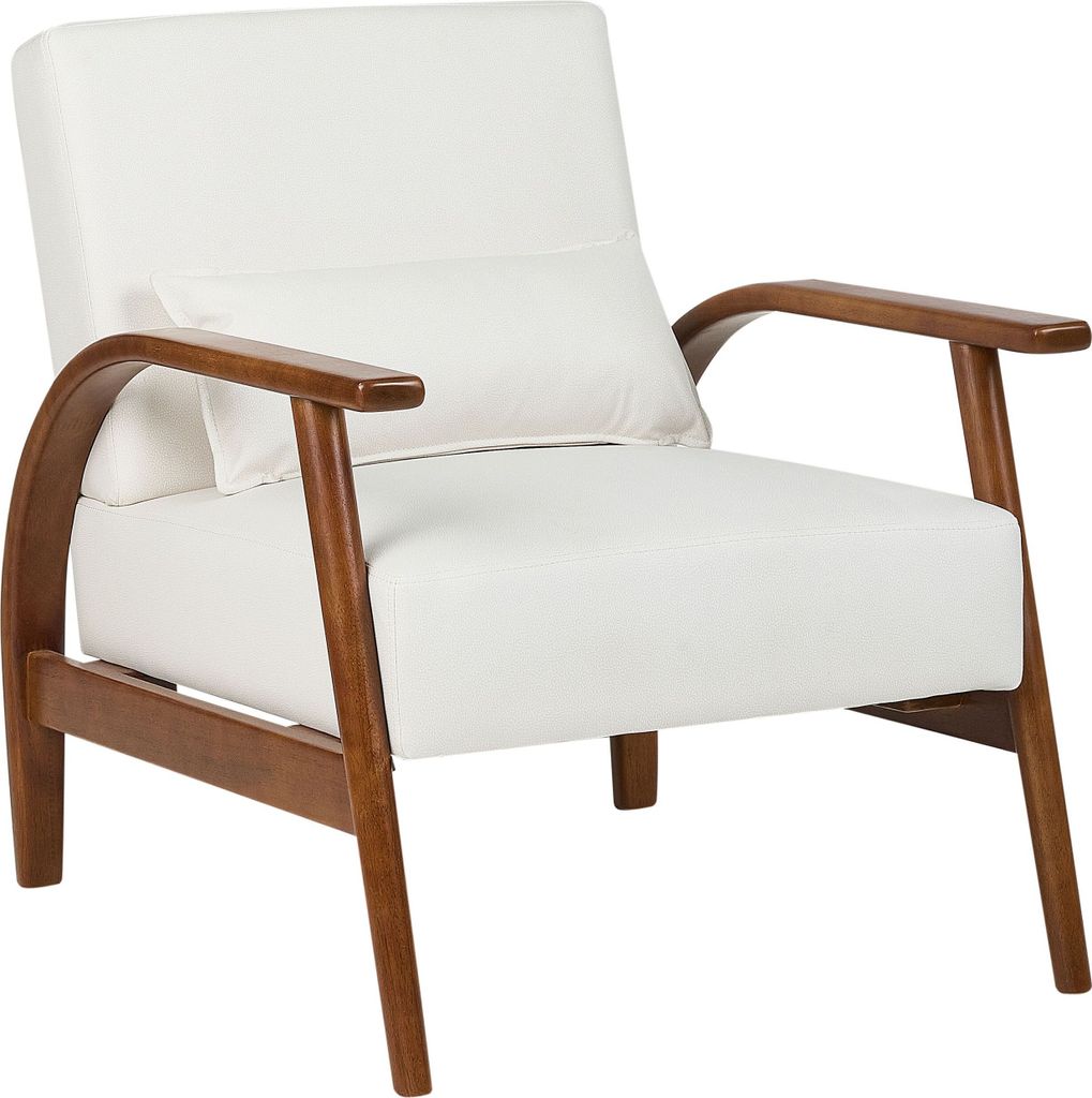 BELIANI Sessel Cremeweiß Kunstleder mit 1 Dekokissen Armlehnen Tiefe Sitzfläche Retro-Design Wohnzimmer Schlafzimmer Flur Möbel Ausstattung Sitz...