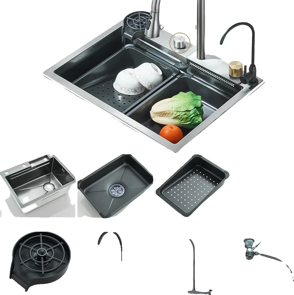 Évier de cuisine intelligent écran digital et grand bac inox 60cm