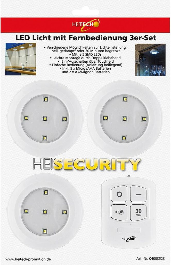 Zestaw 3 lampek LED HEITECH z pilotem zdalnego sterowania Zdjęcie produktu 2