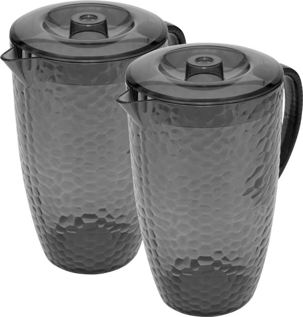 OTIX Kunststoff-Krug Set von 2 Wasserkanne mit Deckel Limonadenkanne Karaffe Grau 2l ZEPHYR