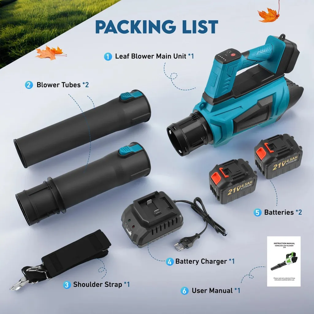 Souffleur de feuilles sans fil brushless - Kit complet neige et jardinage