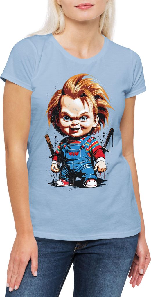 Urban Backwoods Murderous Puppet, Damen T-Shirt, Farbe: Hellblau, Größe: XS