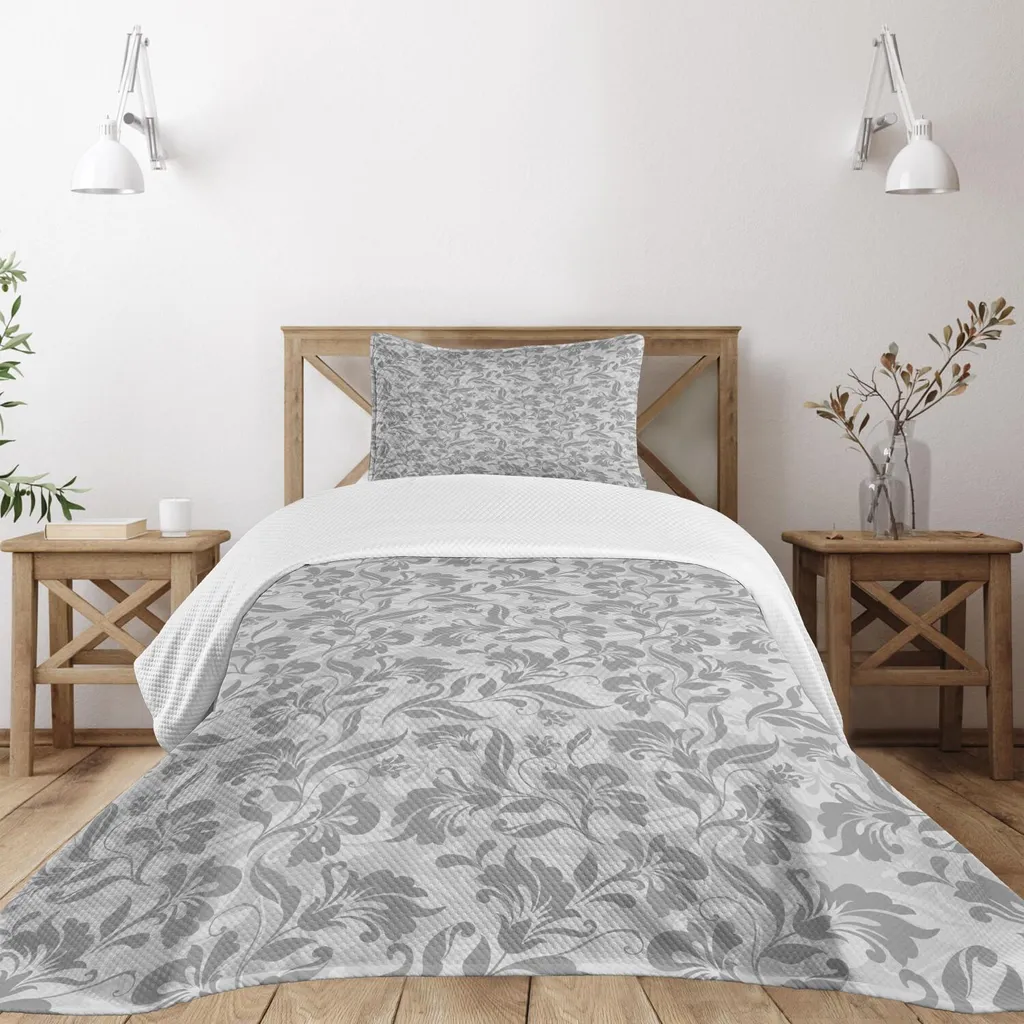Set copriletto giapponese ABAKUHAUS, Giardino tranquillo con riflessi nell'acqua Ponte rosso sullo stagno Tramonto, 264 x 220 cm, verde giallo