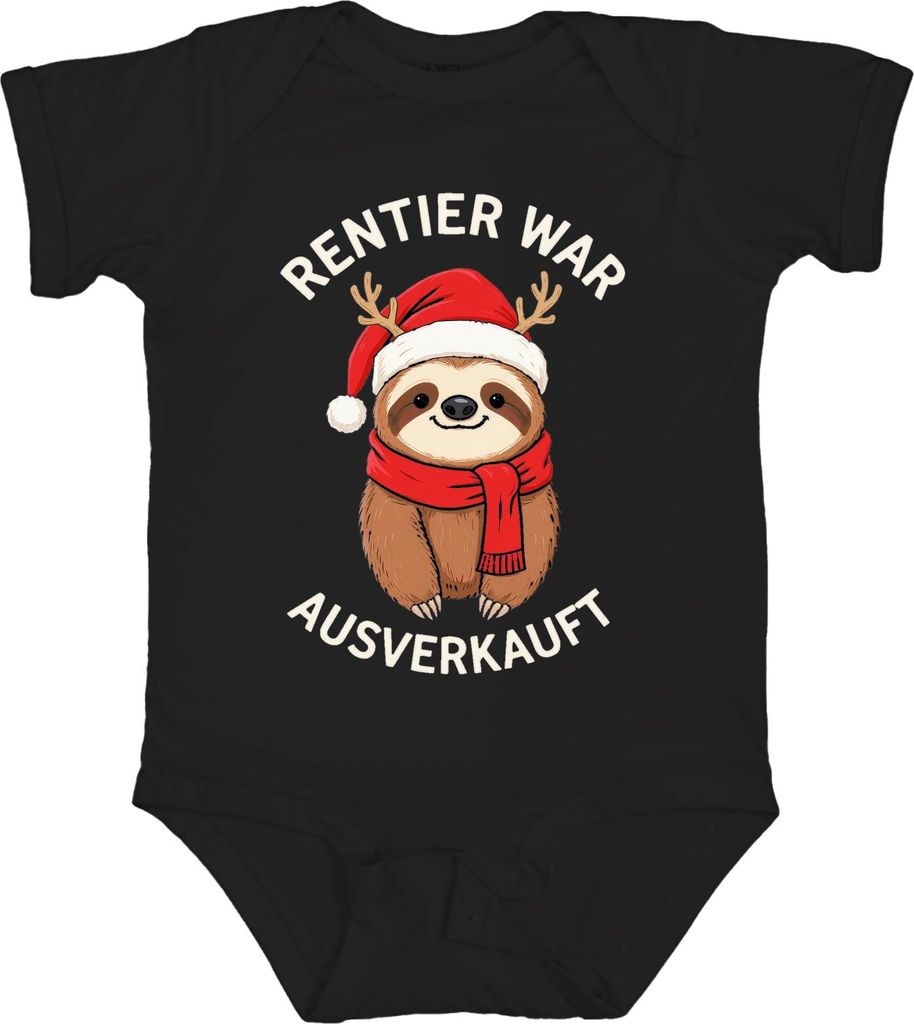 Rentier war t Faultier Weihnachten lustig Geschenk Unisex Baby Body, Schwarz, 6/12