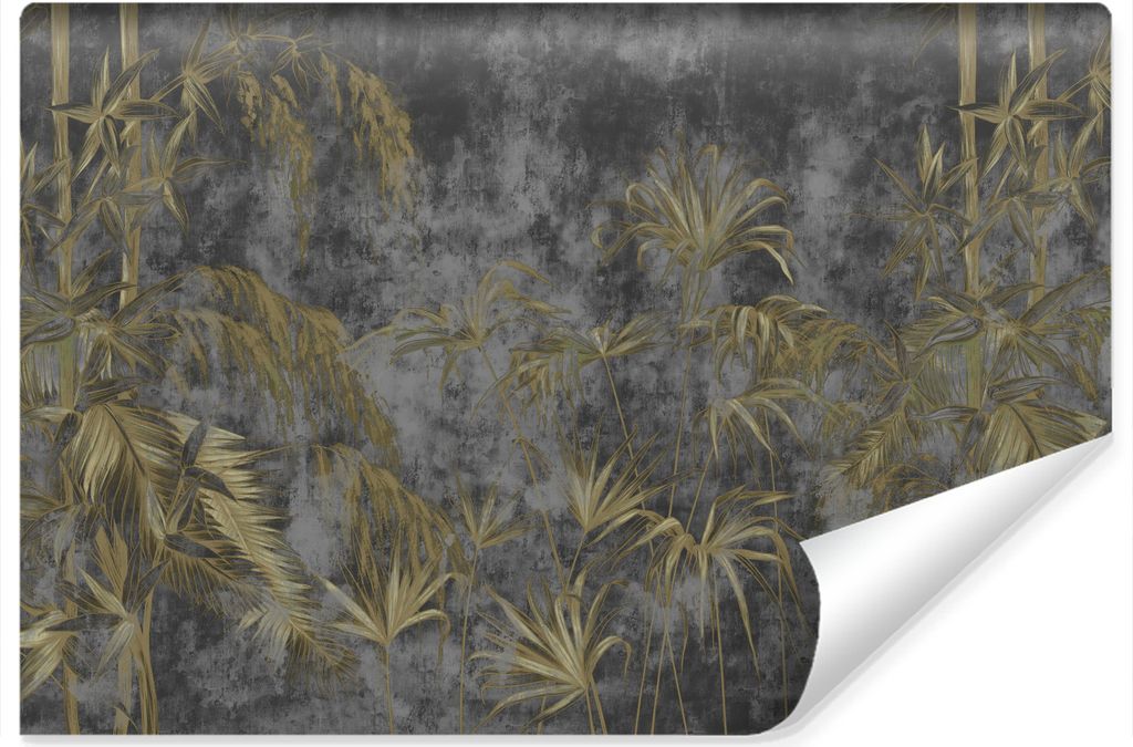 Muralo Selbstklebende Fototapete tropische BLÄTTER Beton Abstraktion für Wohnzimmer Br. 450cm x Hö. 300cm