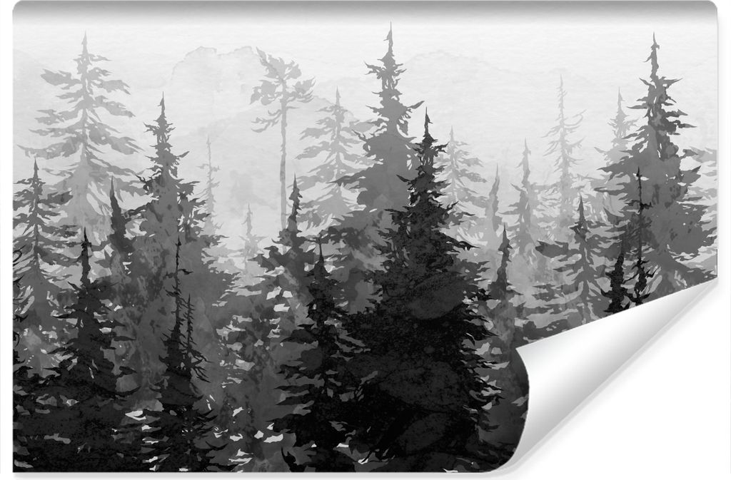 Muralo Vlies Fototapete Schwarz-Weiß WALD Bäume Natur Wandtapete 416 cm x 290 cm