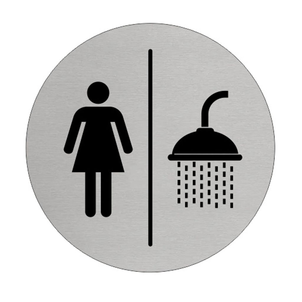 CombiCraft Aluminium Türschild 'Frau Dusche' - Ø75mm mit 3M-Klebeband
