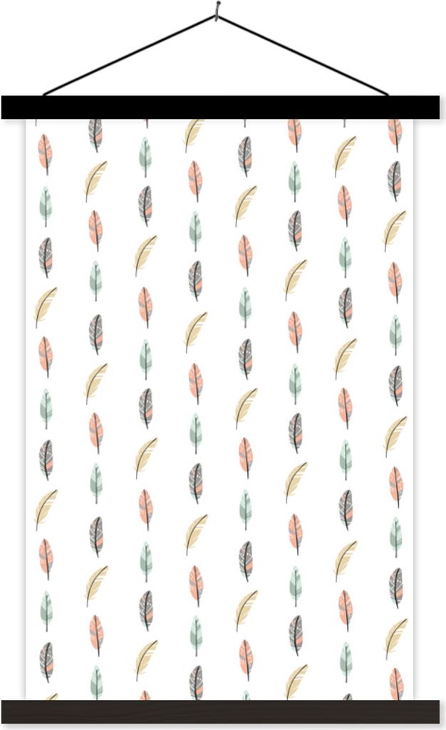 MuchoWow Textilposter Federn - Farben - Muster 120x180 cm mit schwarzem Rahmen - Fotos