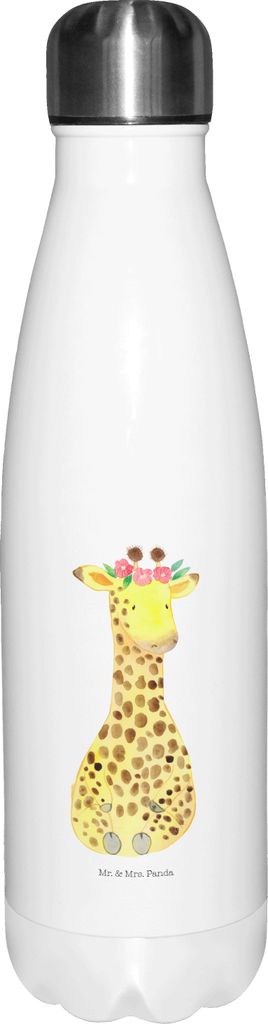 Mr. & Mrs. Panda Trinkflasche Giraffe Blumenkranz - Weiß - Geschenk, Selbstliebe, Isoliert, trinkflaschen, Wasserflasche, Abenteurer, thermosflasc...