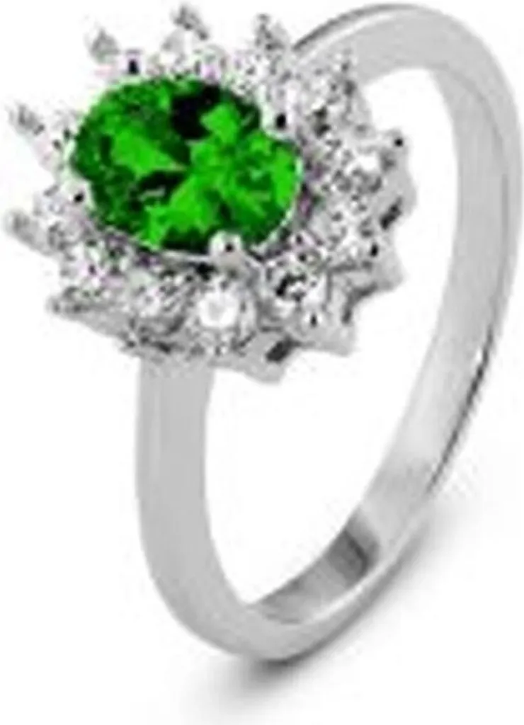 New Bling 9NB-0159-58 - Anello in argento - rosetta - zirconi ovali 6x8 mm - misura 58 - argento/verde