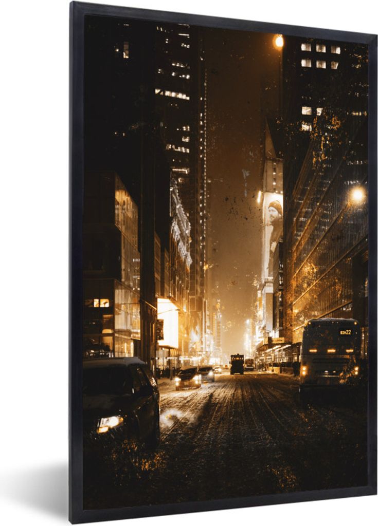 MuchoWow MuchoWow Gerahmtes Poster Gold - Nacht - Stadt 60x90 cm - Poster mit zchwarzem Bilderrahmen - Kunst
