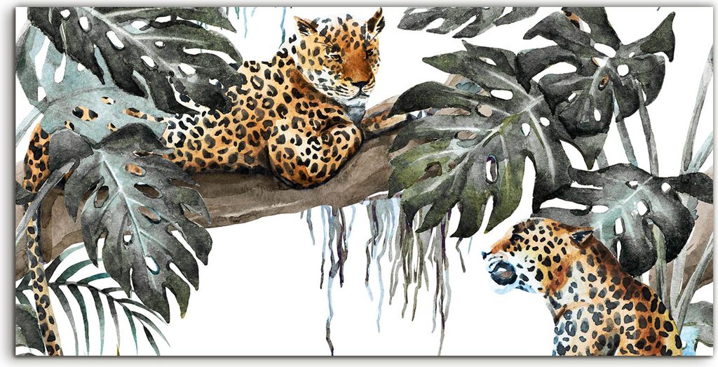 Coloray Acrylbild 120x60 Wandbild Acrylbilder Aquarell Raster Leoparden Dschungel