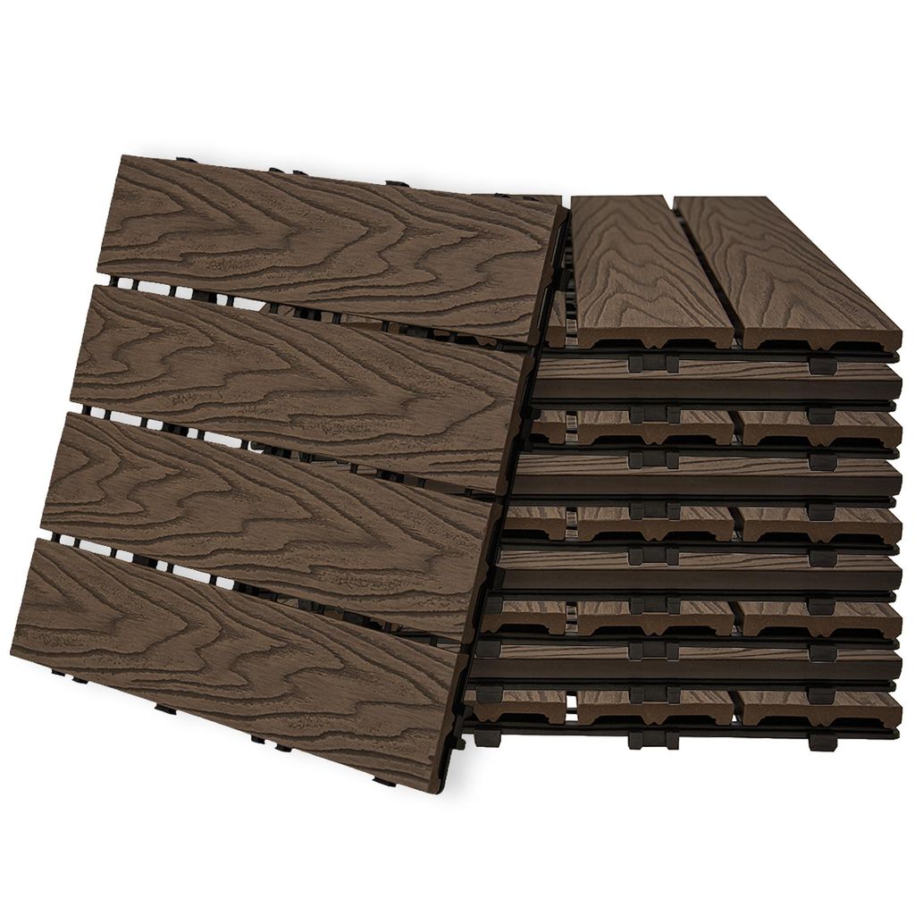 4iQ WPC Terrassenfliesen Braun 30x30 cm – 10er Set (0,9 m²) – Klickfliesen Balkon Terrasse Garten – wetterfest 2 cm