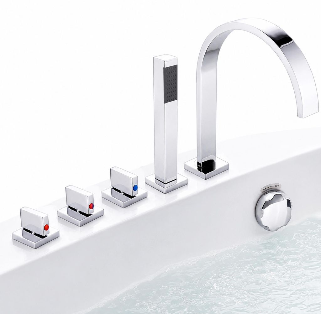 5 Loch Handbrause Badewannen Armatur Set eckig Produktbild 