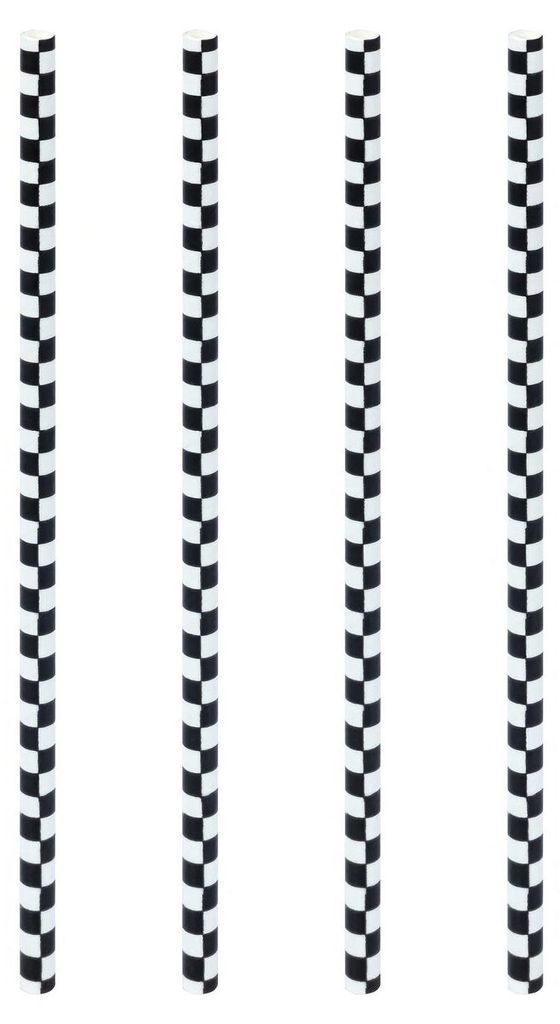 200x Trinkhalme aus Papier schwarz kariert Ø6mm 21cm Produktbild 