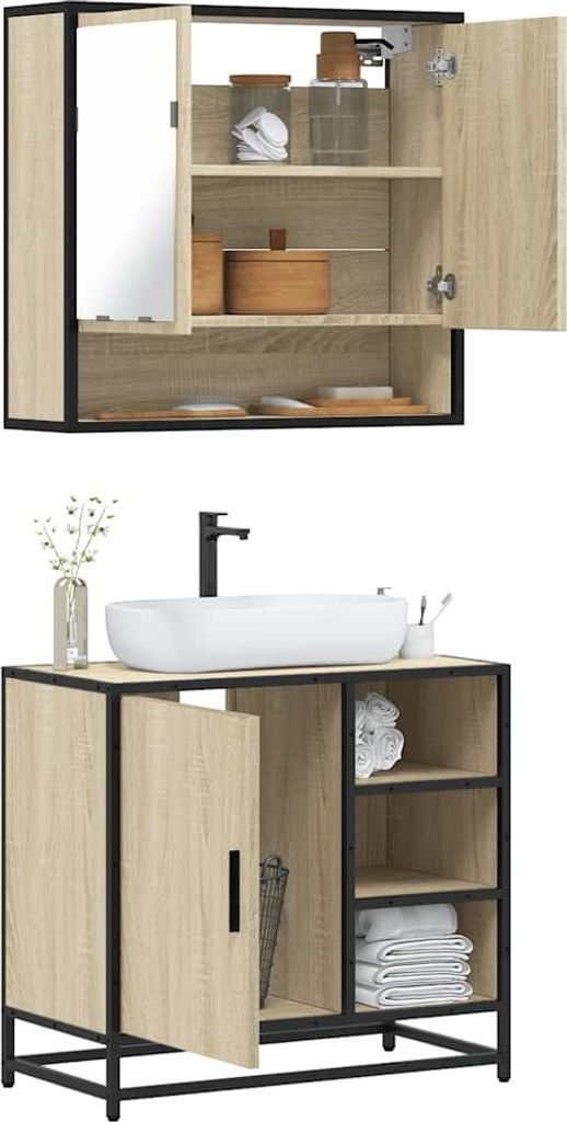(NEU 2026) 2-tlg. Badmöbel-Set moderne - Sonoma-Eiche Holzwerkstoff - Badezimmer - 37.6 kg