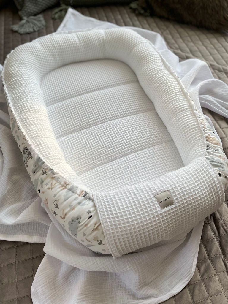 Waffelpique WEIß/ HASE Beige Babynestchen Unterlage 2 Tlg SET Babynest Wicleklunterlage Reisebett Babydecke Babyausstattung 2 Seitig PREMIUM Gesc...