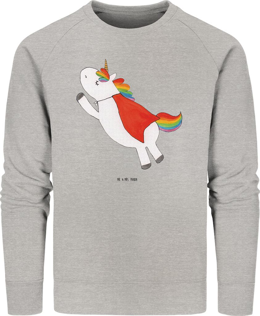 Mr. & Mrs. Panda Baumwoll Pullover Einhorn Super Größe XS - Heather Grey - Geschenk, Superheld, Held, Sweater, Einhörner, Pulli, Unicorn, Bio-Pu...