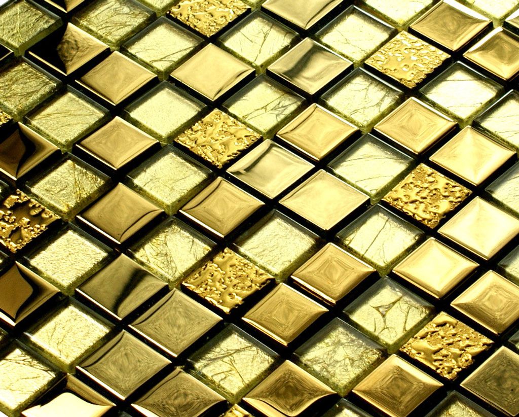 Goldglasmosaik „GOLD“, goldglänzende Mosaikfliese Produktbild 