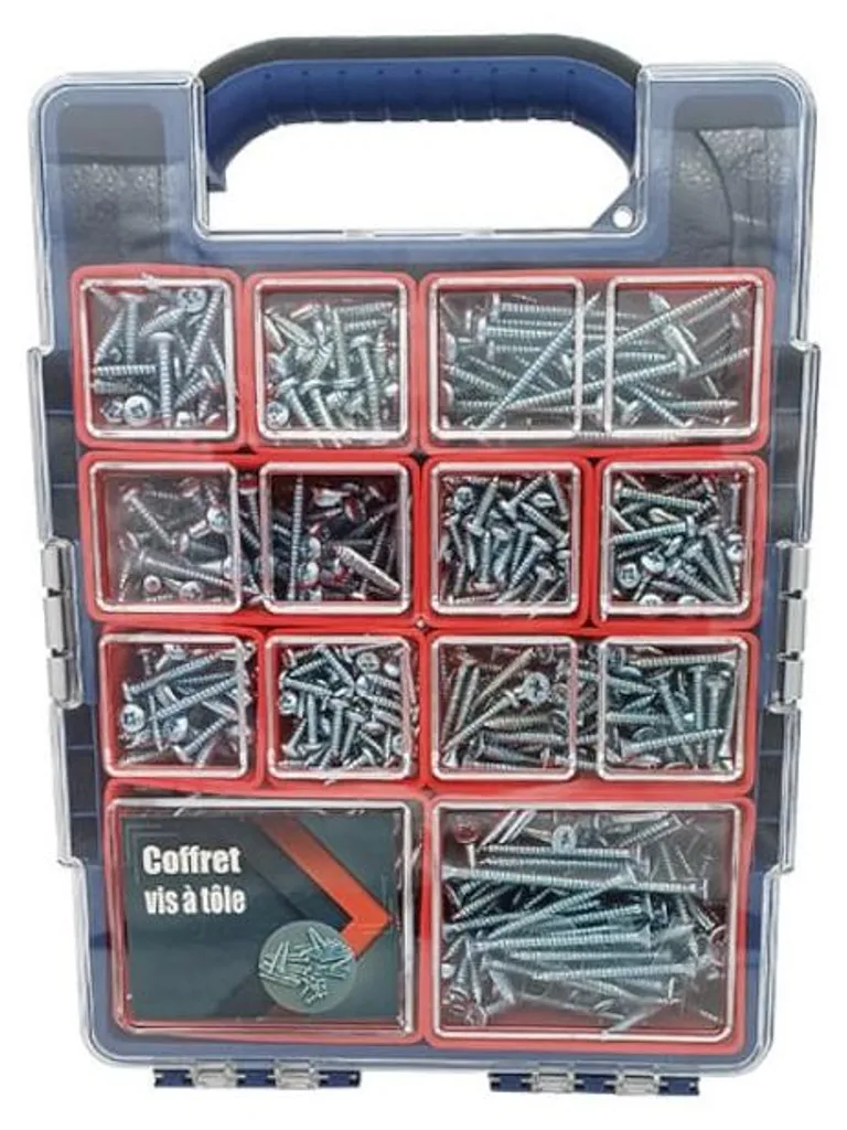 Coffret D-Work de 1000 vis à tôle tête cylindrique et fraisée zingué blanc