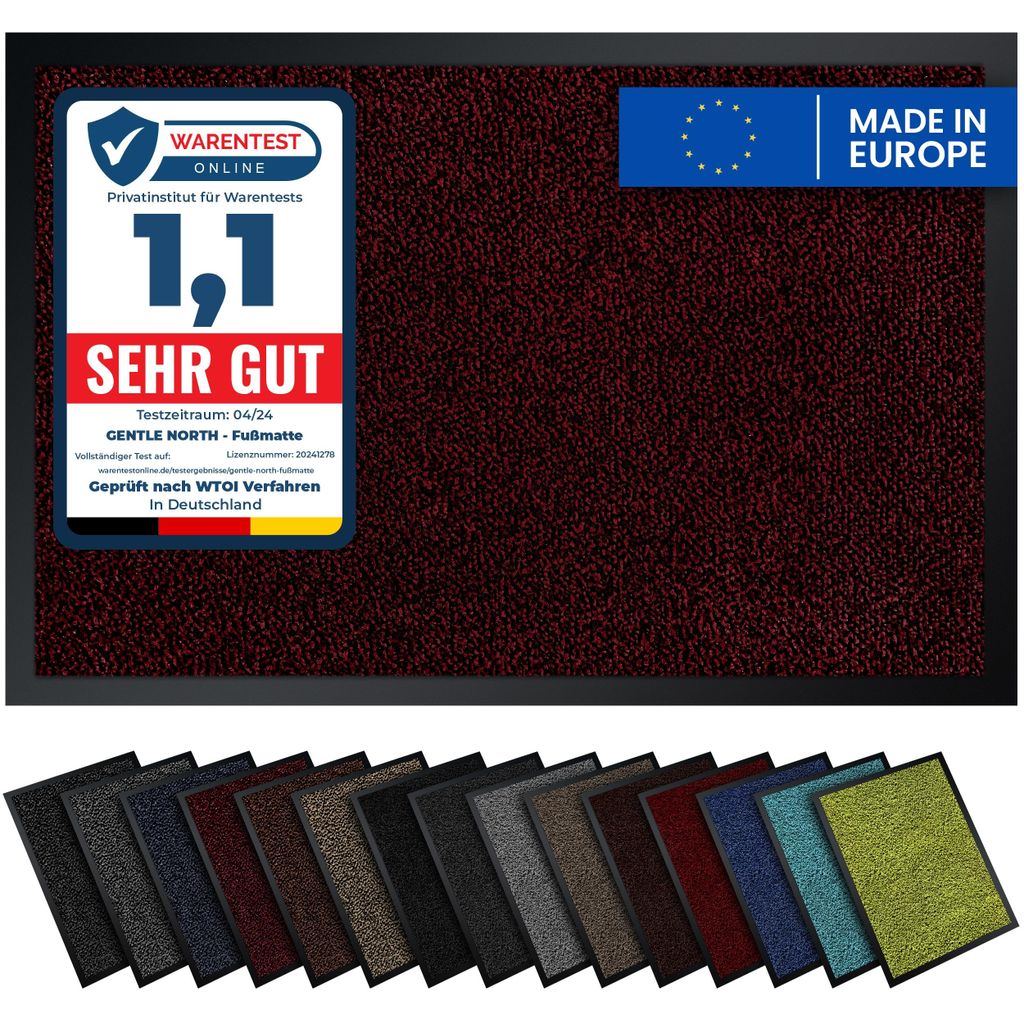Gentle North Hochwertige Fußmatte rot-schwarz 90x150 groß für Innen & Außen - Schmutzfangmatte rutschfest, waschbar & wetterfest
