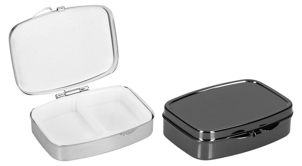 kwmobile 2x Edelstahl Tablettenbox mit 2 Fächern - 5,5 x 4 x 1,5cm - Pillendose klein Tablettendose - Tragbare Pillenbox Metall Medikamentenbox Dose