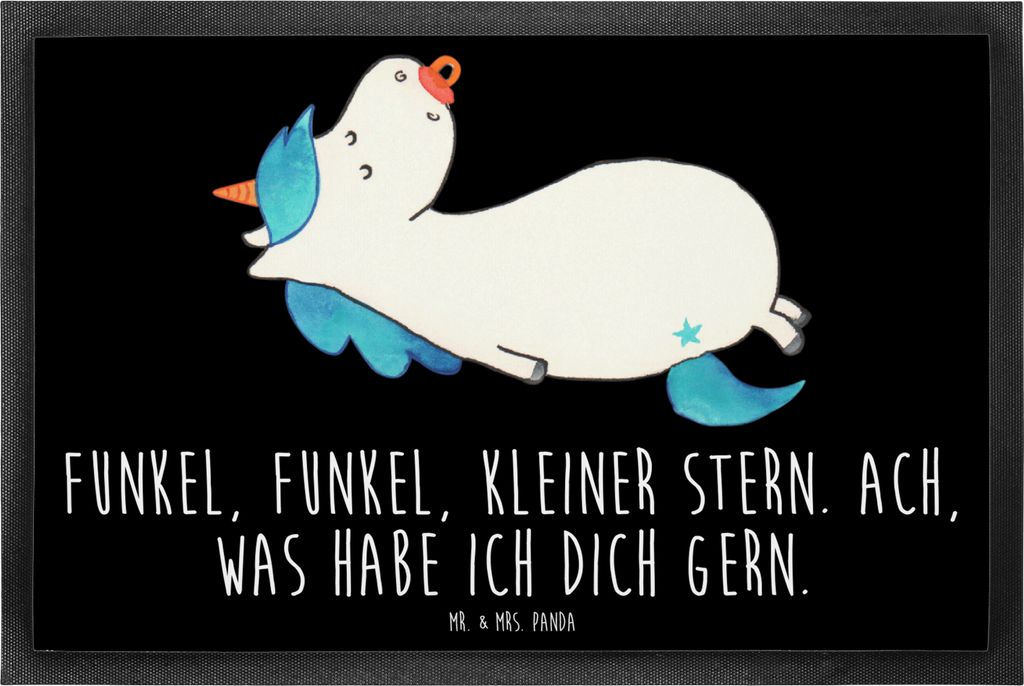 Mr. & Mrs. Panda fußmatte Einhorn Schnuller 60 x 90 cm - Schwarz - Geschenk, Mutter, Türmatte, Unicorn, Schmutzfangmatte, Geburt, Geburtstag, Mam...