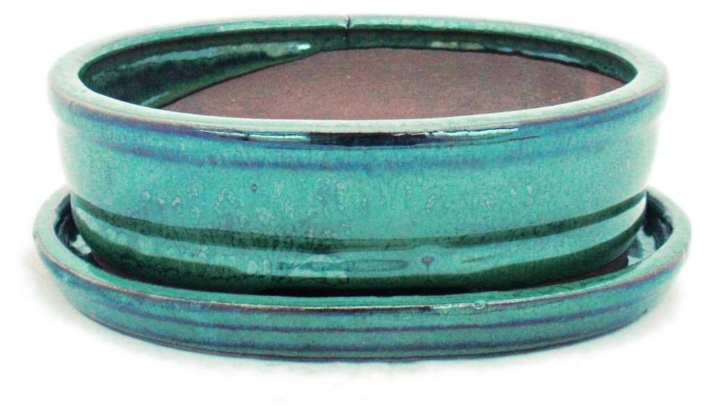 Bonsai-Schale mit Untersetzer, Größe 2 – grün – oval – Produktbild 
