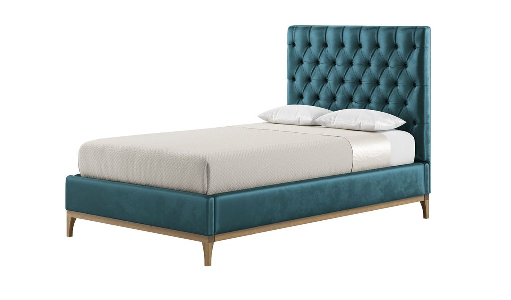 Schlaffabrik Polsterbett MARLON mit gestepptem Kopfteil (Velluto 12 & Wax Black)
