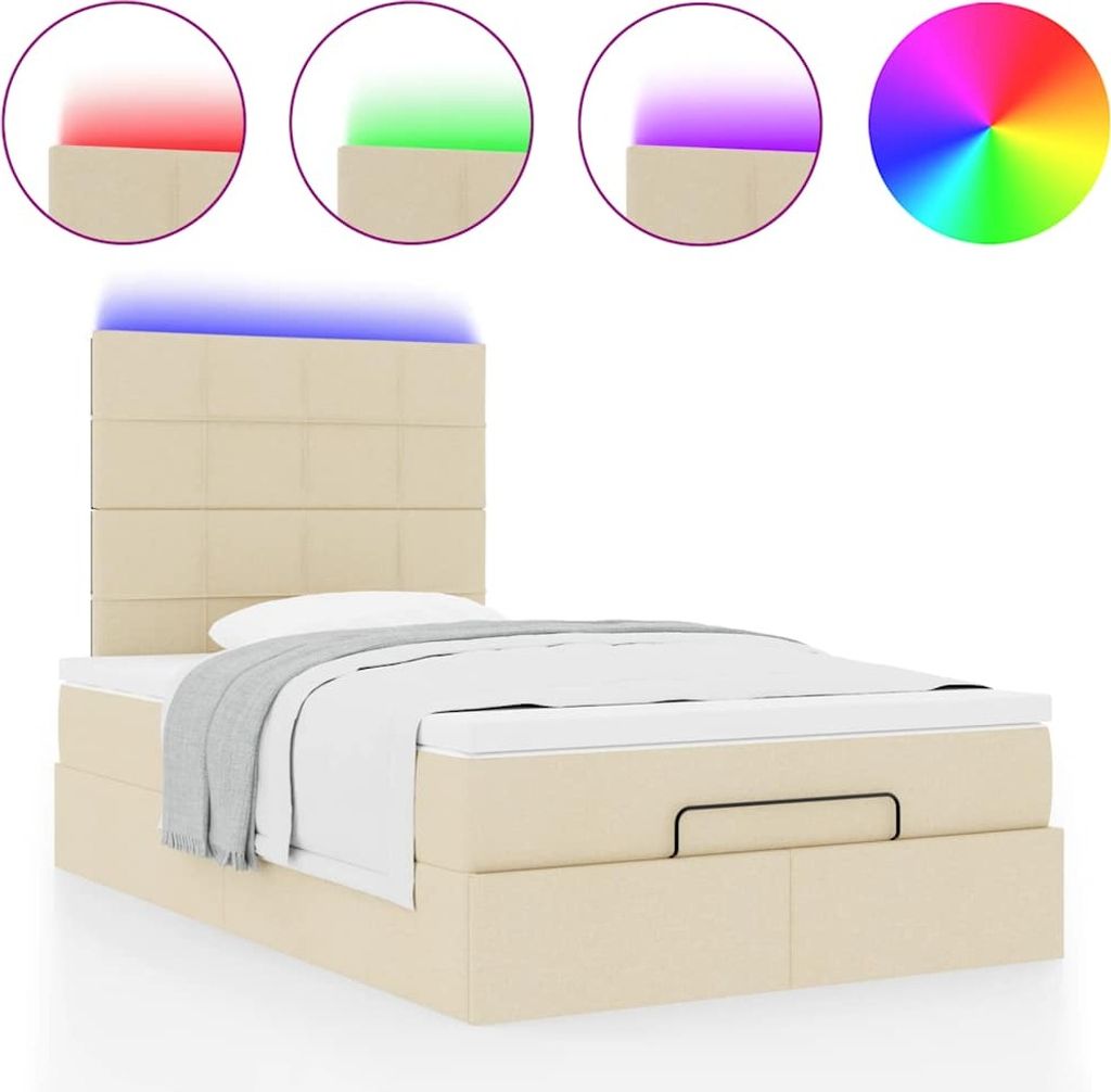 Ottoman-Bett mit Matratze & LEDs Creme 120x200 cm Stoff