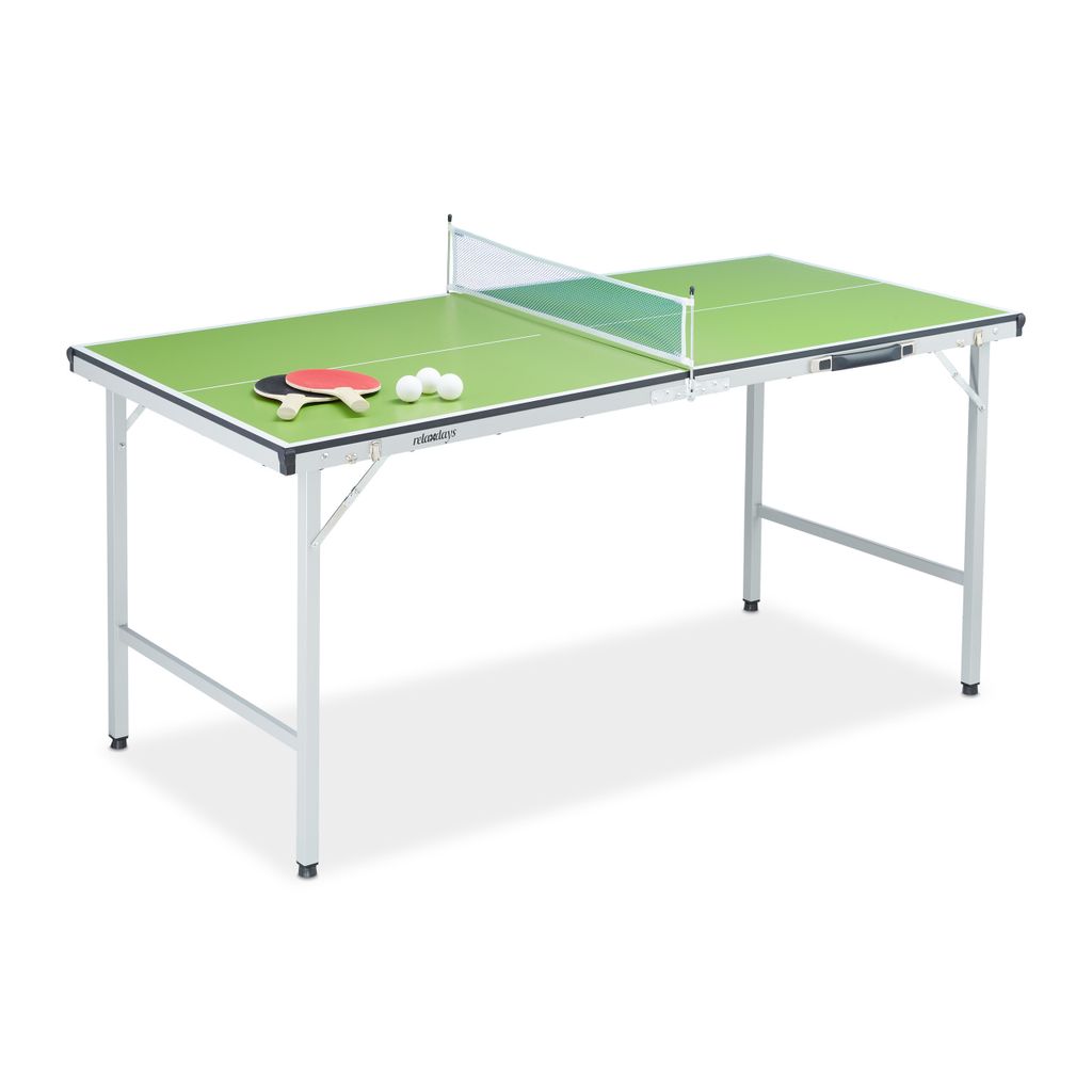 Relaxdays Tischtennisplatte, klappbarer Tischtennistisch mit Netz, 2 Schläger, 3 Bälle, HxBxT: 70 x 70 x 150 cm, grün
