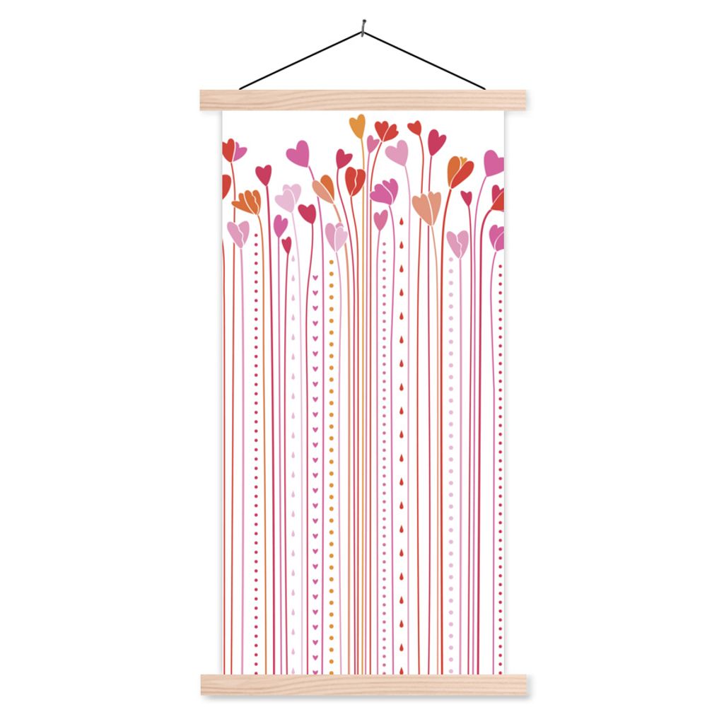 MuchoWow Textilposter Eine Illustration der wachsenden Herzen 40x80 cm mit holzfarbenen Rahmen - Wohnzimmer