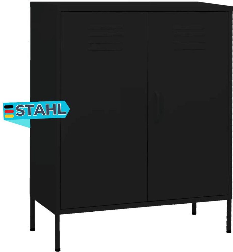 Sideboard KEVI Metall Schwarz 80x35x101,5 cm Stahl | Flurschrank Metallschrank Lagerschrank Beistellschrank Wohnzimmer