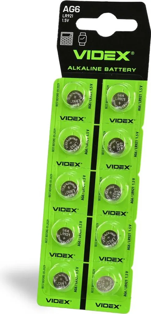 Pile bouton alcaline AG6 LR921 longue durée Videx en lot économique x10