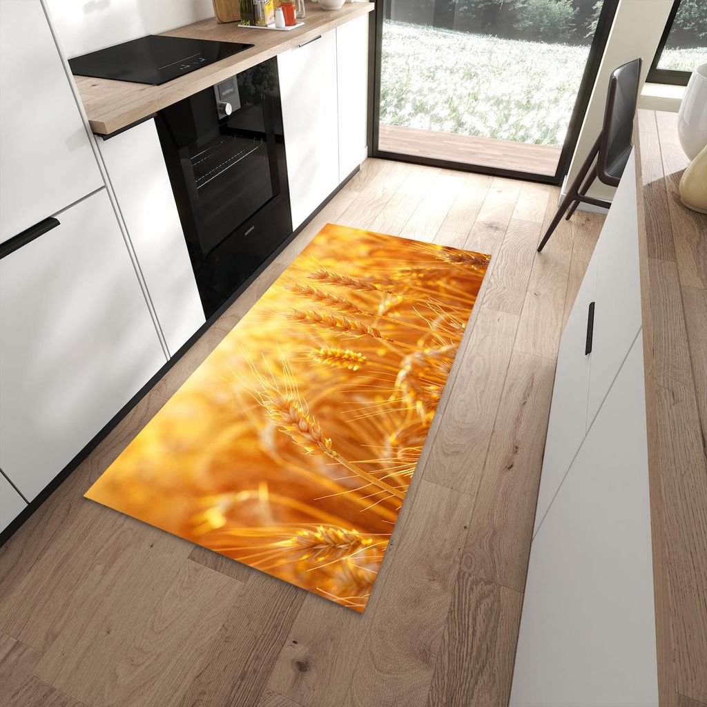 Küchenteppich 90x180cm rutschfest & abwischbar PVC Läufer - Sonnenuntergang von Weizenfeld