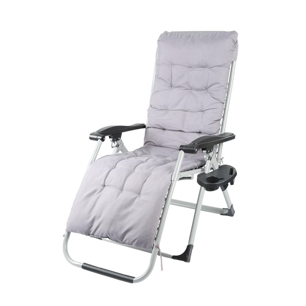 Comfort Relaxsessel Hochlehner Gartenliege Verstellbar Rückenlehne mit Auflage abnehmbar Aluminium Schwarz Grau