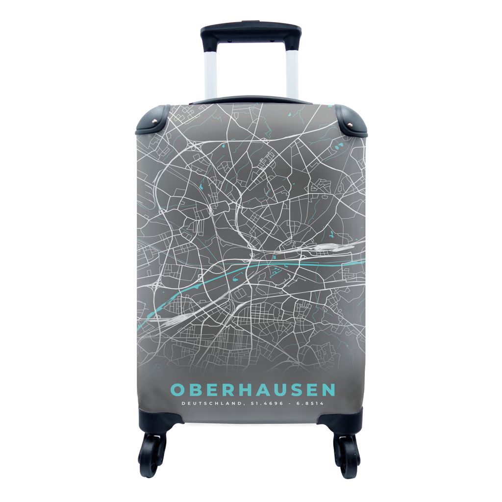 MuchoWow Koffer Handgepäck Trolley Rollkoffer Kleine Reisekoffer mit 4 Rollen - Blau - Deutschland - Karte - Stadtplan - Oberhausen - Cabin Size...